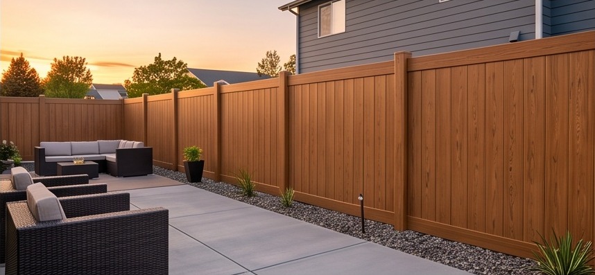Woodgrain Finish vinyl fence